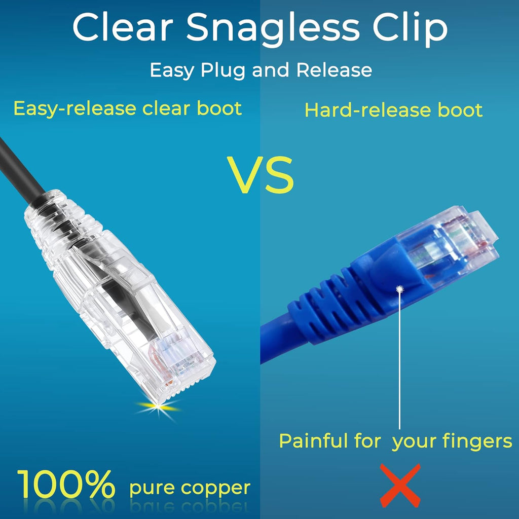 Rapink Patch Cables Cat6/ Cat6a 14ft (24 Pack) Slim, Cat6a Ethernet Patch Cable 10G Support, Snagless Cat 6 Patch Cable for Patch Panel to Switch, Flexiable Cat6 Ethernet Cable Black