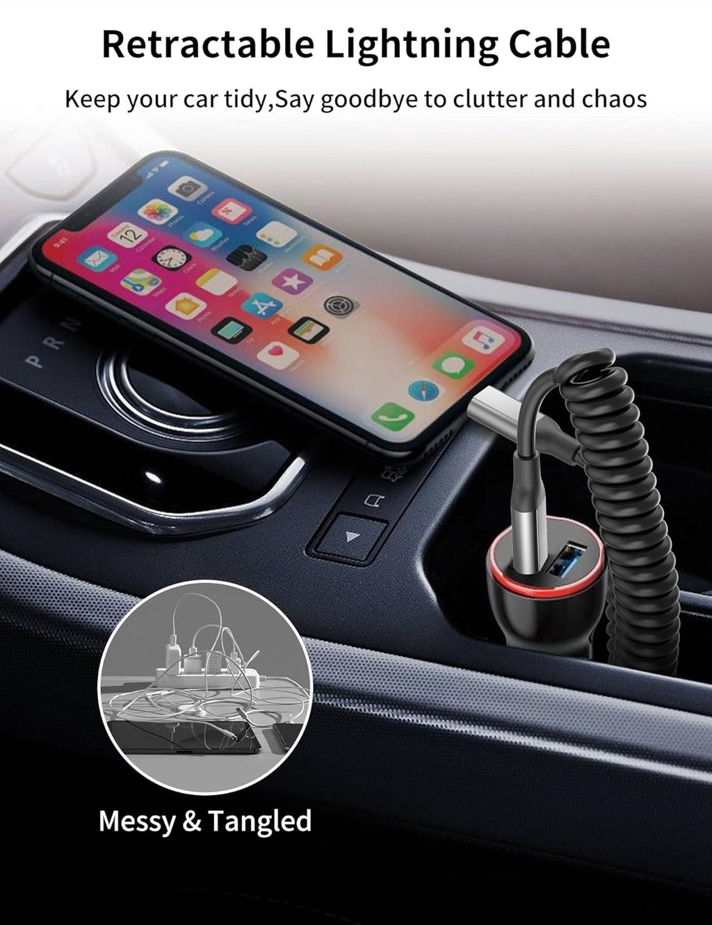 Coiled USB C to Lightning Cable 2 Pack, [MFi Certified] Retractable USB C iPhone Charger PD Fast Charging for Car, Short Type C to Apple CarPlay Cord for iPhone 14 13 12 11 Pro Max XR XS 8 SE iPad