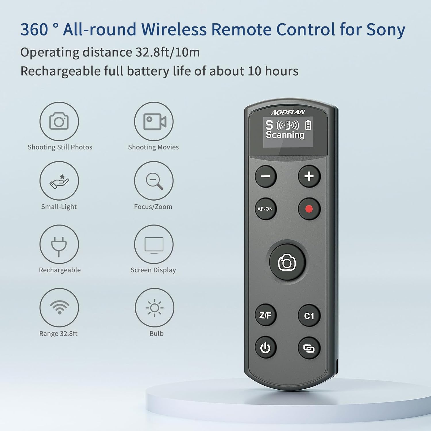 for Sony Camera Rechargeable Shutter Release, AODELAN Wireless Remote Control Zoom Focus Record Compatible with Sony ZV-E10,ZV-1F,ZV-1,A6400,A6700,A7C,A7III,A9,A9 II,DSC-RX0 II,Replace RMT-P1BT(Black)