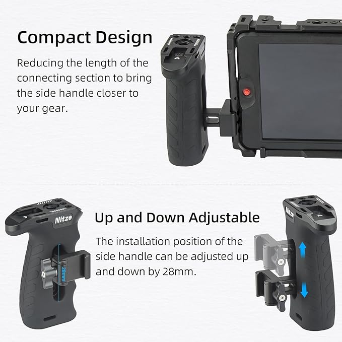 Nitze Ergonomic NATO Side Handle with NATO Calmp, Up/Down and Left/Right Adjustable, Rubberized Aluminum Camera Side Handle Camera/Monitor Cages - PA29C