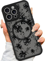 AIGOMARA Case for iPhone 16 Pro Max [Compatible with MagSafe] Ink Flower Floral Pattern Design for Women Girls Soft TPU Bumper Hard PC Back Anti-Fall Shockproof Protective Slim Magnetic Cover