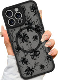 AIGOMARA Case for iPhone 16 Pro [Compatible with MagSafe] Ink Flower Floral Pattern Design for Women Girls Soft TPU Bumper Hard PC Back Anti-Fall Shockproof Protective Slim Magnetic Cover