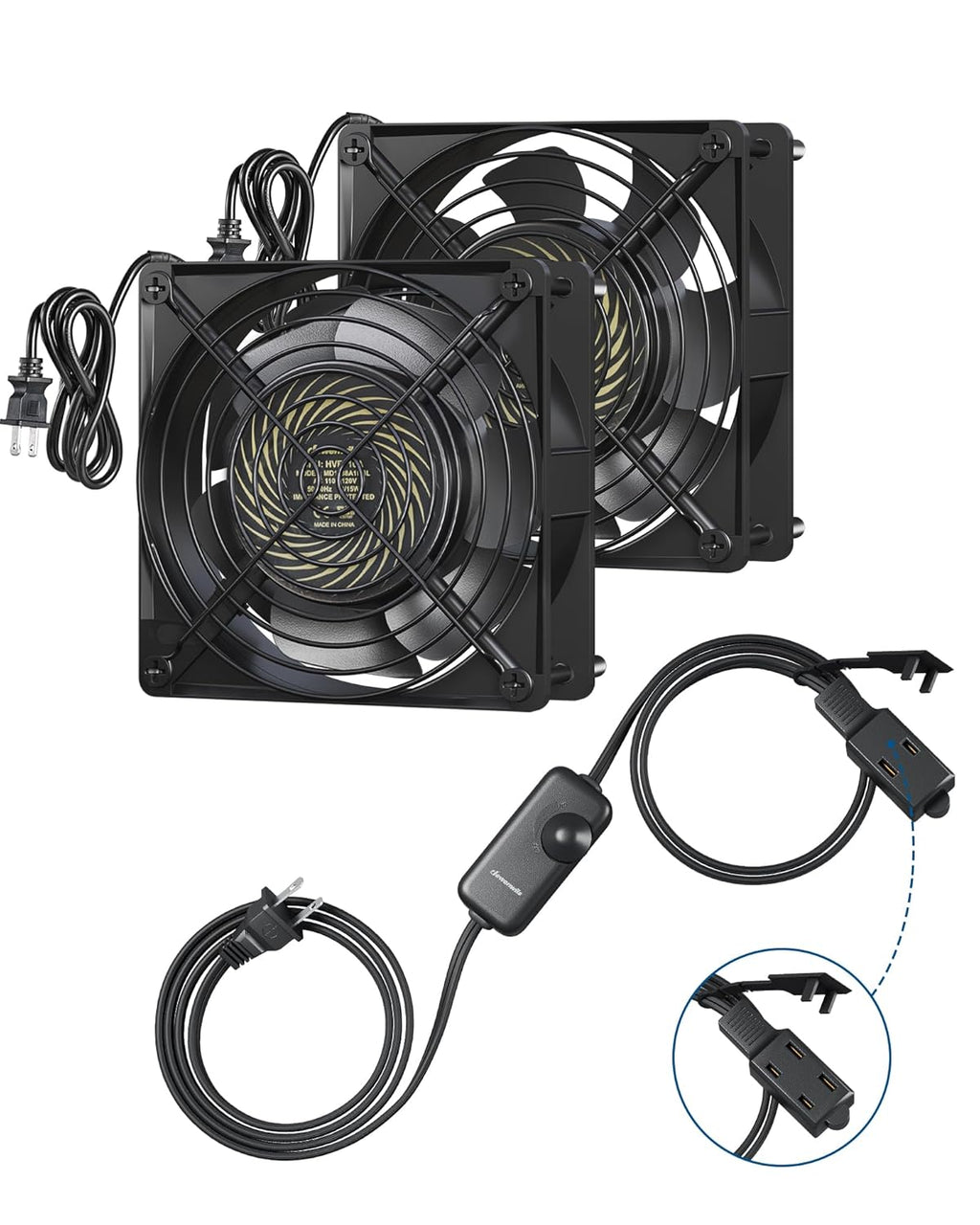 DEWENWILS 120V AC Muffin Fan, 120mm×38mm Exhaust Fan, Waterproof Case Cooling Fan with Speed Control, UL-Certified for DIY Cooling Exhaust Ventilation Needs, Flame-Resistant, 2 Pack