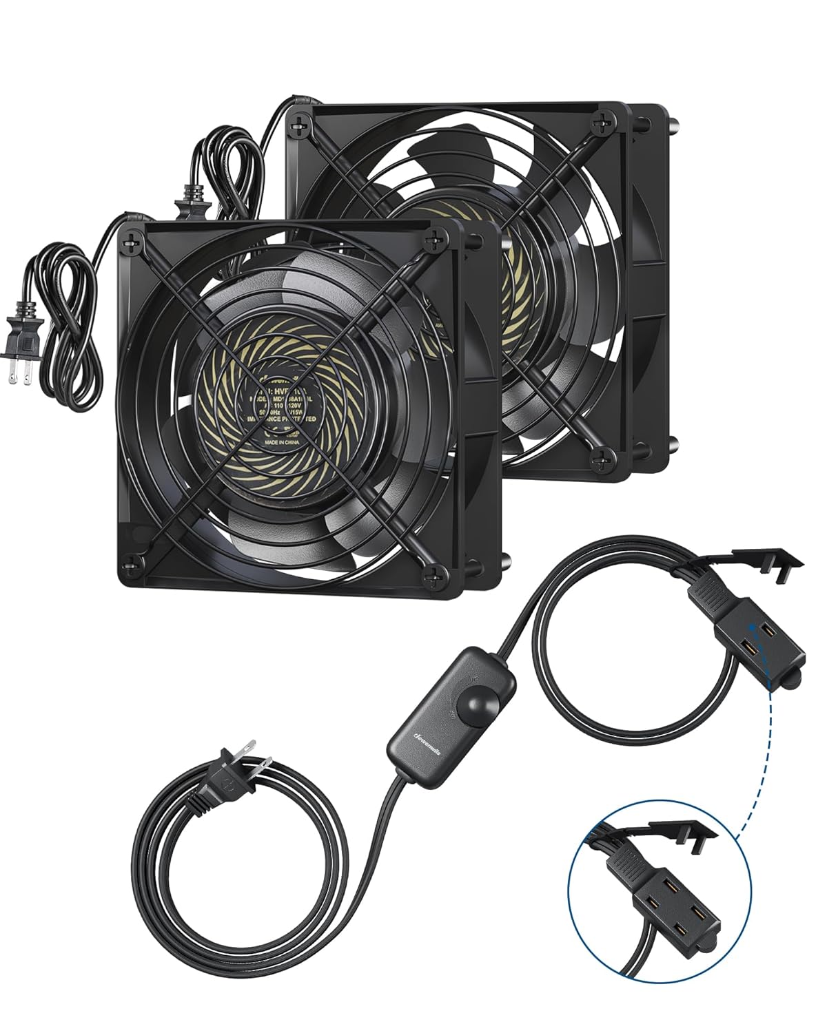 DEWENWILS 120V AC Muffin Fan, 120mm×38mm Exhaust Fan, Waterproof Case Cooling Fan with Speed Control, UL-Certified for DIY Cooling Exhaust Ventilation Needs, Flame-Resistant, 2 Pack