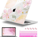 Case for MacBook Pro 13 inch with/Without Touch Bar (2016-2022, M2 A2338 M1 A2289 A2251 A2159 A1989 A1706 A1708), Hard Shell + Keyboard Cover + Dust Plug - Gold Blossom Flowers