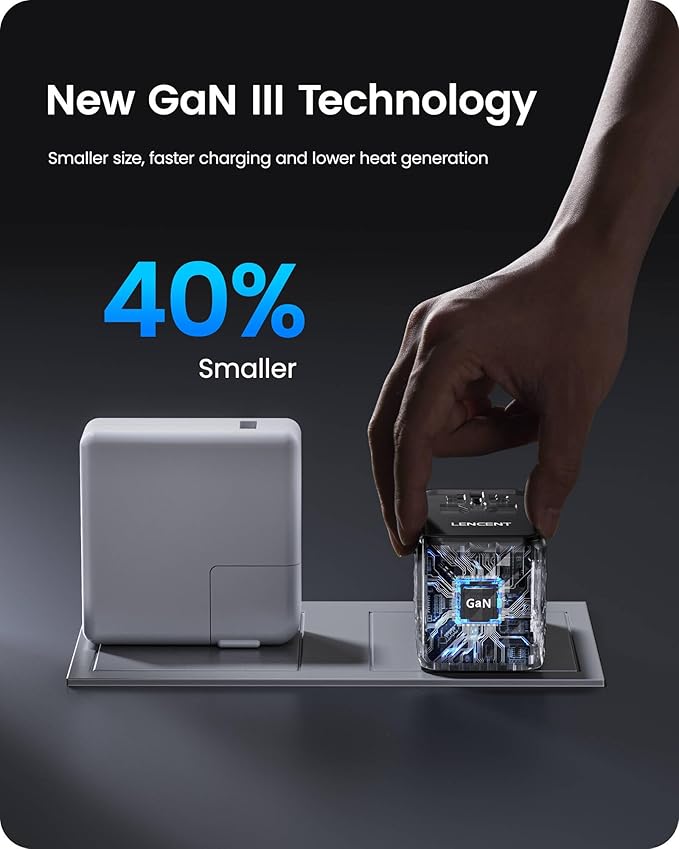 LENCENT 65W GaN International Travel Adapter with 2 USB-A & 3 Type C Ports, Fast Charger for Phones & Laptops, Worldwide Plug Adapter for USA/UK/EU/AUS, Black