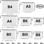 25pcs Multisize Mesh Zipper Pouch Bags, Waterproof Zipper Bag, 8 Sizes Waterproof Plastic Document Pouch, Bags for Travel Storage, Office Supply and Home Organize