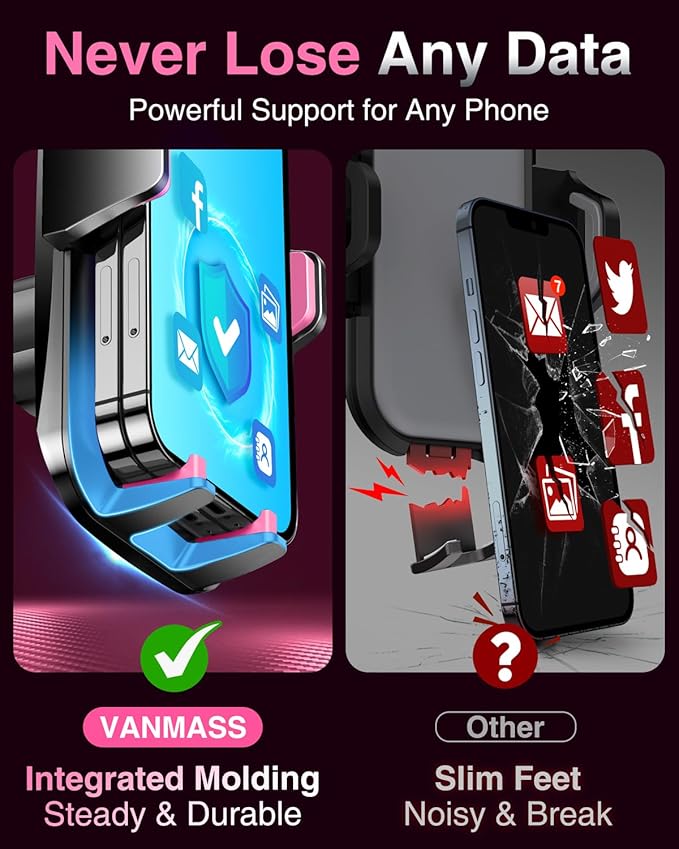 VANMASS [2024 Upgrade Phone Holders for Your Car [Super Suction Cup] Cell Phone Mount Car Dashboard Window Vent Desk Fit for iPhone 15 Pro Max 14 13 Universal Handsfree Automobile Vehicle Cradle，Pink