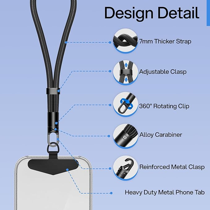 Kaptron Adjustable Phone Wrist Strap - Universal Cell Phone Lanyard Wrist Strap with Lanyard Patches