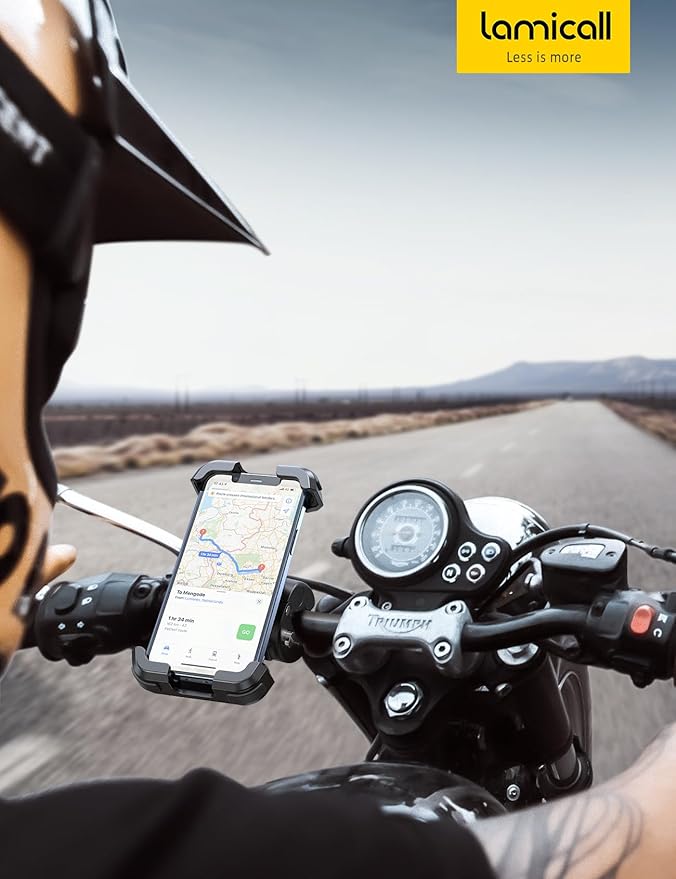 Lamicall Motorcycle Phone Mount, Bike Phone Holder - [Metal Lock] Upgrade Quick Install Handlebar Clip for Bicycle Scooter, Cell Phone Clamp for iPhone 16 15 14 Pro Max, Galaxy, 4.7-6.8" Phones