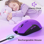 Wireless Keyboard and Mouse Set with Quiet Keys, 2.4G Full Size Purple Keyboard and Mouse with Wrist Rest, Protective Covers, Soft Touch Silent Design for Windows, Computer, PC and Laptop
