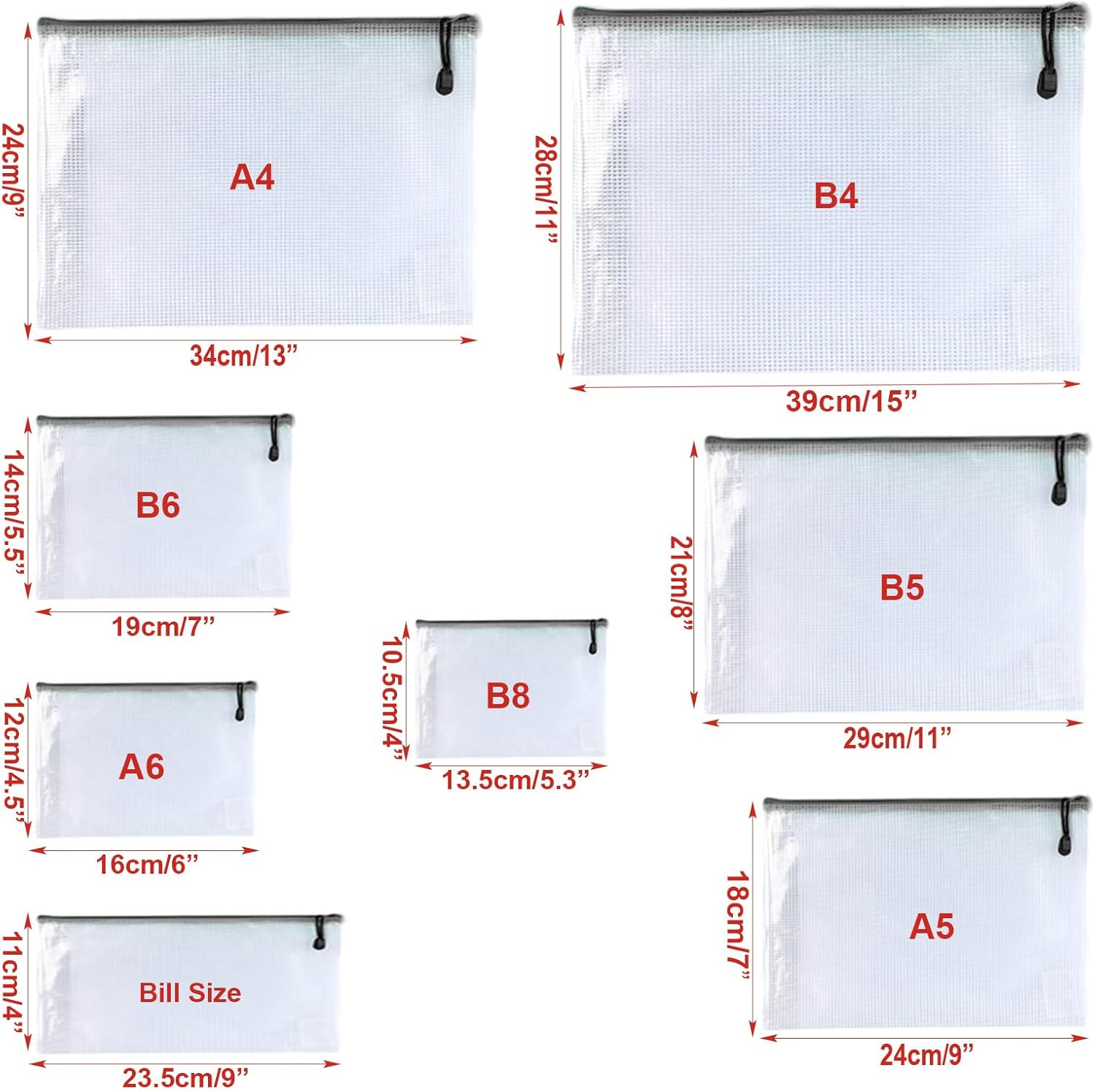 Oaimyy-B6(5.5"x 7.5"),12 Pcs,Plastic Mesh Zipper Pouch Document Folders Bag Zip File Folders for School Office Supplies, Travel,Puzzles Games Organizing Storage-Black