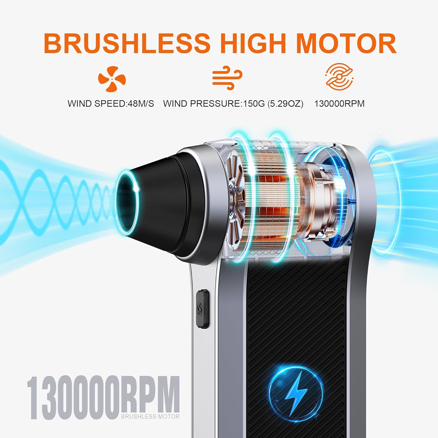 Electric Air Duster - 130000RPM Compressed Air Duster with Brushless Motor,3-Gear Speeds - Air Duster, 4pcs Nozzles - Mini Blower for Keyboard,Car,PC,Home Cleaning