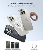 Magnetic Phone Grip, Removable Loop Grip with Soft Finger Strap, Silicone Phone Ring Holder for Back of Phone for iPhone 16/15/14/13/12 Pro Max/Plus, Brown