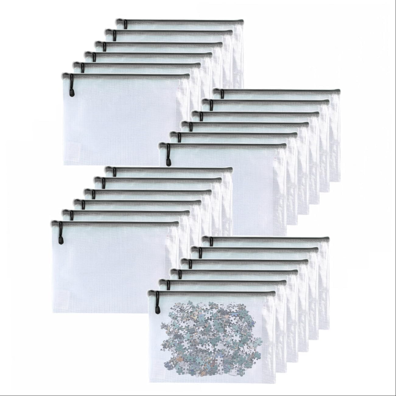 Oaimyy-24PCS-9 x 12" inches-Mesh Zipper Pouch, Plastic Zip File Folders Puzzle Bags for Organizing,for Office Supplies,Travel,Home Storage-Black