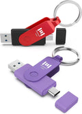 MOSDART 128GB USB3.1 Fast Speed C and A Dual Flash Drive, exFAT Memory Stick with Keychain and LED Indicator, for iPhone 15 and 16, Android Phone, iPad, MacBook, Red and Purple(Pack of 2)