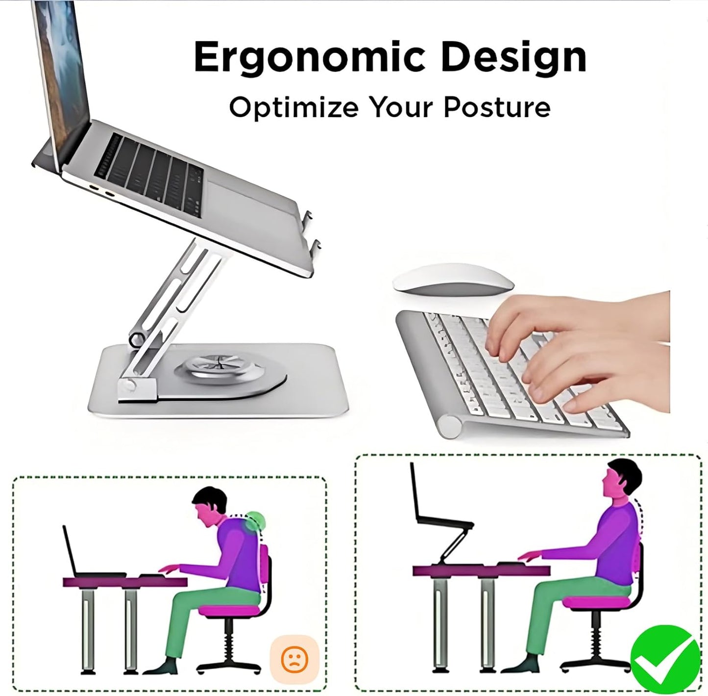 Laptop Pad 360 Rotating Laptop Stand 2 Adjustable Angle and 0-13 inches Tall Adjustable Cooling Pad Fits 10-17.3" laptops Pads
