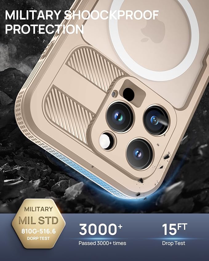 Lanhiem Magnetic for iPhone 16 Pro Max Case, IP68 Waterproof Dustproof Case, [Compatible with Magsafe] [Built-in Screen Protector] Full Body Heavy Duty Rugged Phone Cover 6.9 inch, Desert