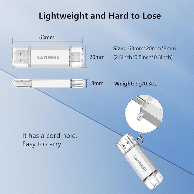 3.0 USB C Flash Drive, USB-A & Type-C OTG Thumb Stick, Dual Memory Sticks Compatible with PC/Laptop/Type C Cell Phone and Tablet (Silver/Blue, 128GB)