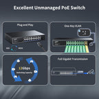 18-Port Ethernet Gigabit PoE Switch, 16-Port PoE with 2 Uplink Gigabit Ports, 250W Built-in Power, Metal Casing and 19-inch Rackmount, Traffic Optimization, Plug and Play, Unmanaged(SG518P)