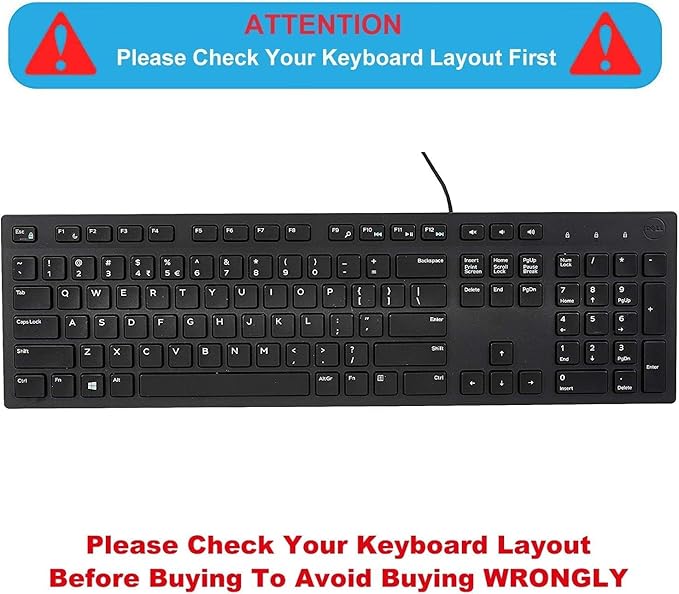 Keyboard Cover Skin for Dell KM636 KB216 KB216t KB216d KB216p Wired & Wireless Keyboard, Dell Optiplex 5250 3050 3240 5460 7450 7050, Dell Inspiron Desktop 24" 27" 5400 5490 7700 7790 3475 3670 3477