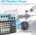 Aveek Professional Audio Mixer, Sound Board Mixing Console with 5 Channel Digital USB Bluetooth Echo Delay Effect, Input 48V Phantom Power Stereo DJ Mixers for Recording, Live Streaming, Podcasting