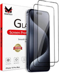 Screen Protector Tempered Glass Compatible with Apple iPhone 15 Pro Max (2 Pack)