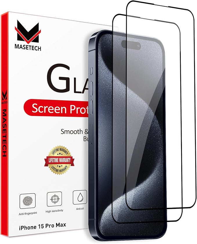 Screen Protector Tempered Glass Compatible with Apple iPhone 15 Pro Max (2 Pack)