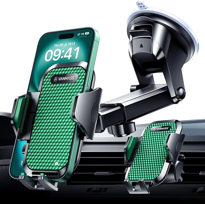 VANMASS 2025 【True Military-Grade】 Phone Holders for Your Car 【65 LBS Strongest Suction & Clip】 Ultimate Cell Phone Mount Dashboard Window Vent for iPhone 16 Pro Max 15 14 13 Samsung Android