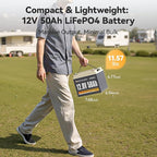 Power Queen 12V 50Ah LiFePO4 Lithium Battery, Portable Deep Cycle Lithiumn Battery with 640Wh Energy, 50A BMS,15000+ Cycles for 12V Trolling Motor, Kayak Marine, RV Camping