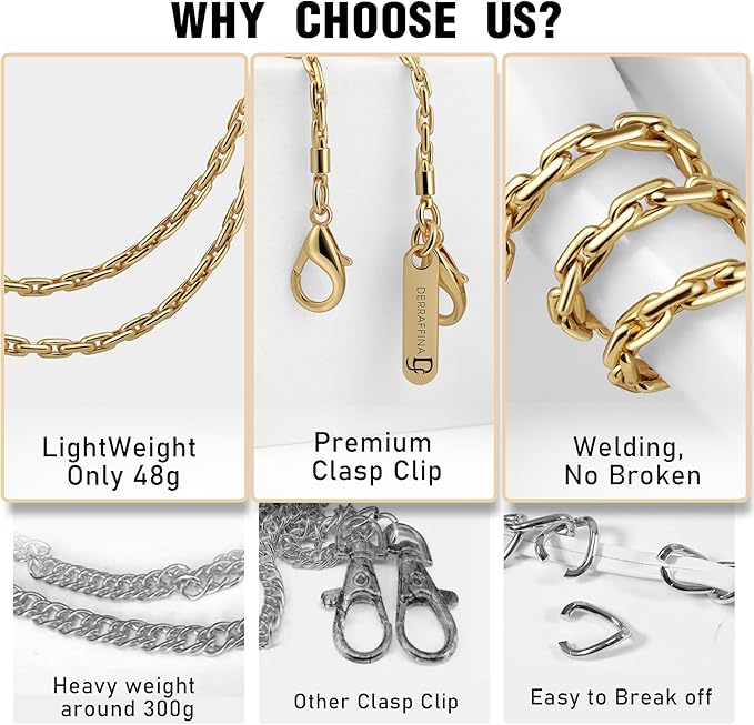 Metal Phone Chain, Crossbody Detachable Phone Lanyard with 1*Wrist Strap & 2* Tether Tabs for iPhone and Smartphones (PaleGold,Extend)