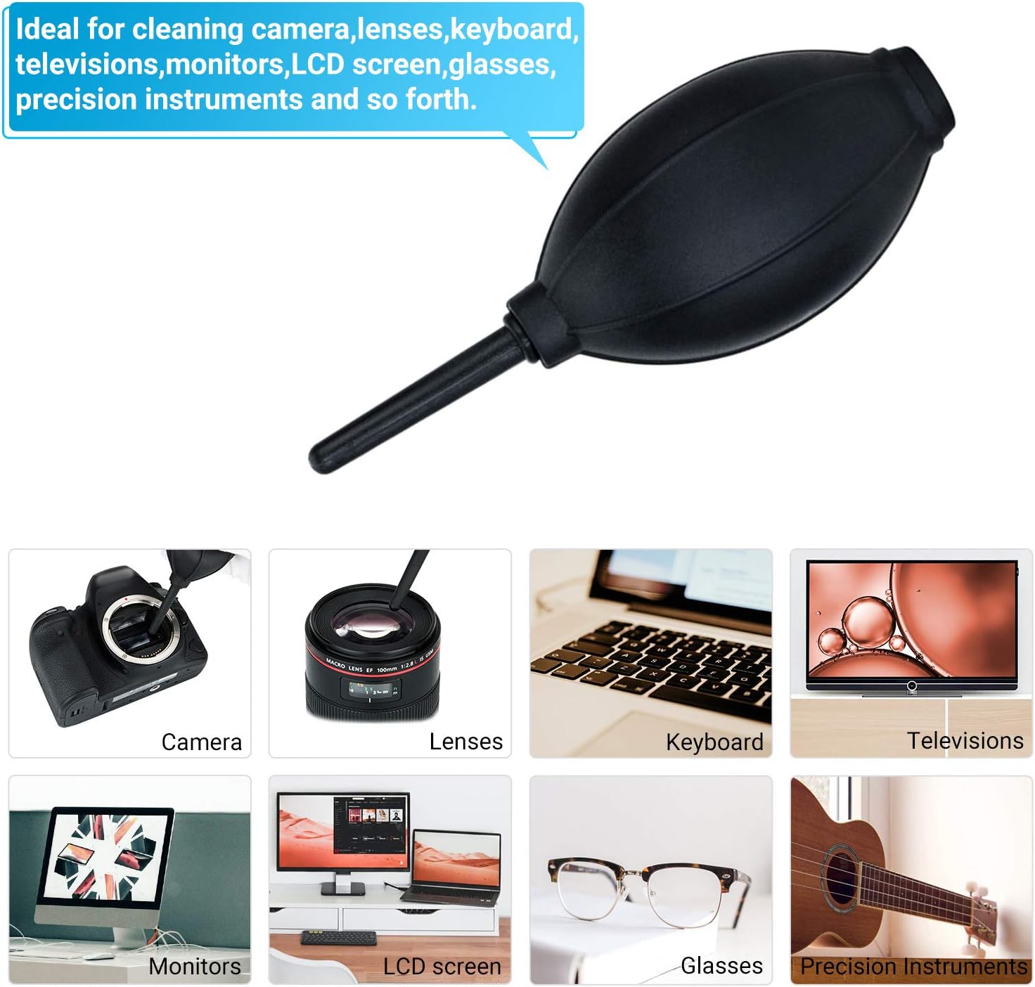 Soft Tip Silicone Super Air Blower Blaster Pump Dust Cleaner Include Micro Fiber Cleaning Cloth, Bulb Blower for Digital SLR Lens Sensor LCD Screens Musical Instruments Keyboards Telescope Filters