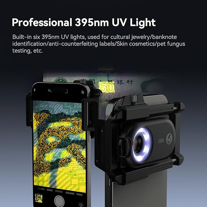 Kolertron Mobile Phone Microscope Lens, Universal with LED Ultraviolet lamp and CPL, Portable Digital Microscope Camera Accessory, Suitable for 90% iPhone/Android Phones (Note: Compatible)