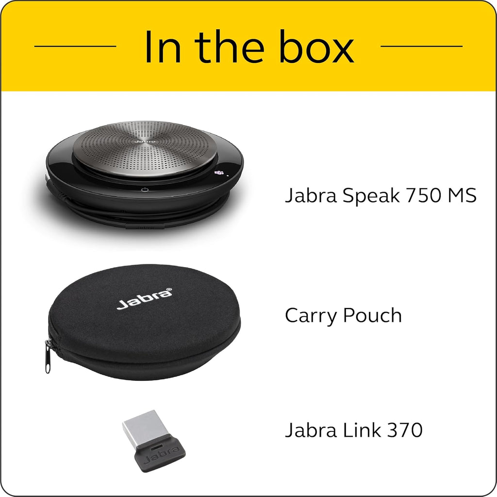 Jabra Speak 750 MS Wireless Bluetooth Speakerphone with Link 370 USB Adapter – Portable Conference Speaker for Holding Meetings Anywhere with Premium Audio - Certified for Microsoft Teams