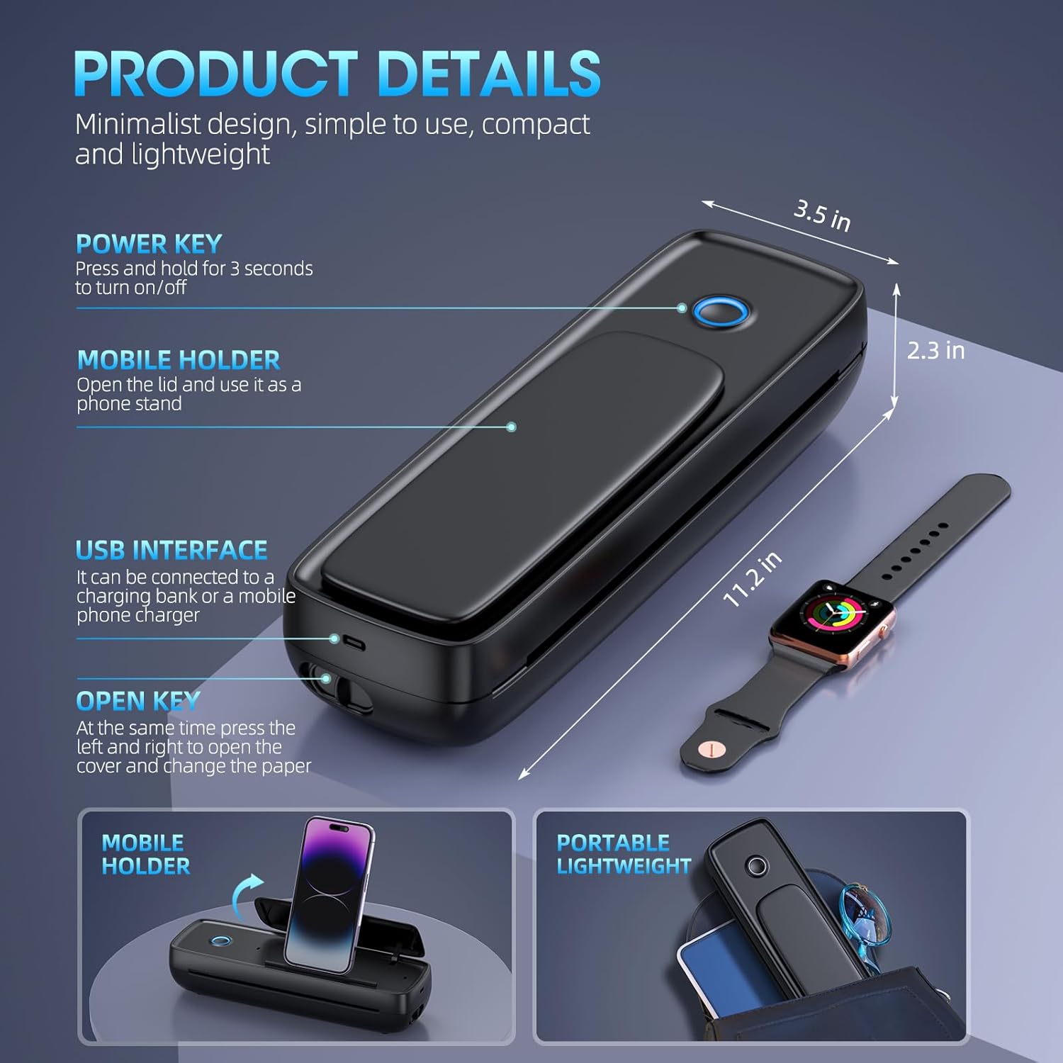 Portable Printer Wireless for Travel，Bluetooth Thermal Printer Support 8.5" X 11" US Letter &Legal, A4&A5 Thermal Paper, Inkless Compatible with iOS, Android & Laptop for Office Car Home