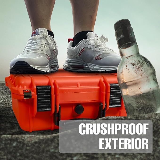 14x 11.5x 6.5 Inch Hard Case, Portable Weather Waterproof Protective Camera Case with Customizable Foam, Fit Use of Drones, Camera, Equipments, Orange