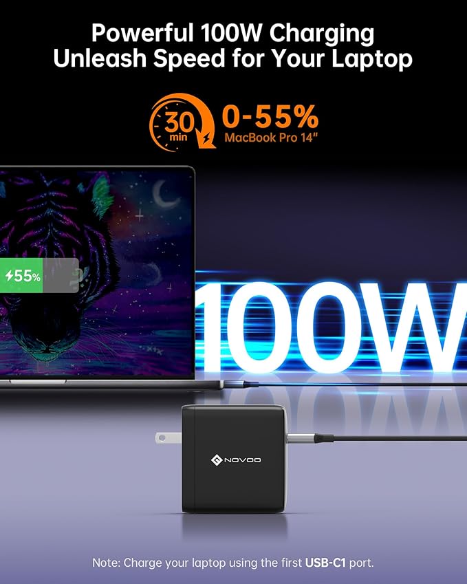 100W USB C Charger, 120W MacBook Pro Charger, 3-Port GaN Fast Charger with PD3.0, PPS, USB C Charger for MacBook pro & MacBook Air, ipad Air, iPhone 15, iPad, Laptops and All USB C Device