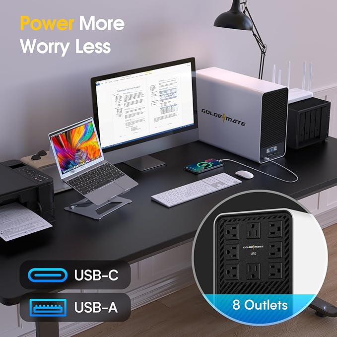 1500VA/1000W Lithium UPS Battery Backup and Surge Protector, Backup Battery Power Supply with LiFePO4 Batteries(296Wh), AVR, Line Interactive Sinewave UPS System, 8 Outlets, LCD Display