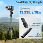 SIRUI Lightweight Carbon Fiber Travel Tripod, 6kg Load Capacity Compact Camera Support with Carry Bag, Portable for DSLR Mirrorless Cameras, Max Height 54" for Hiking Vacation Vlogging