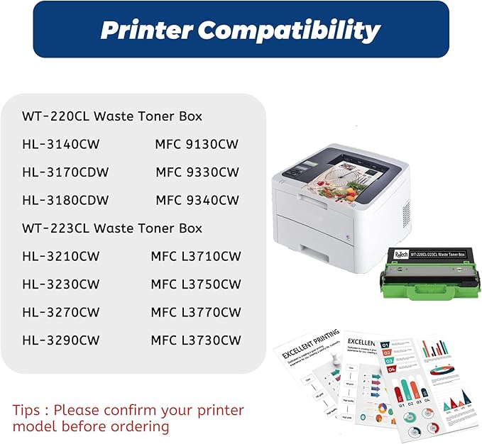 1 Pack Compatible for Brother WT-220CL Waste Toner Box WT-223CL Waste Toner Box Works with MCF-9340CDW HL-3140CW 3170CDW L3210CW L3230CDW L3270CDW 9130CW L3290CDW MFC-L3710CW L3770CDW (Black)