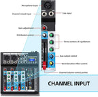 Depusheng HT4 Bluetooth Compatible Professional Portable Digital DJ Console w/USB 4 Channel Mixer Audio Interface-Mixing Boards For Studio Recording, Black
