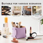 HOMIEAZICOZI 2-Pack Cork Leather Desk Accessories Storage - Pencil Pen Holder - Makeup Brush Holder Organizer - Stylish Addition to Home Decor (Purple)