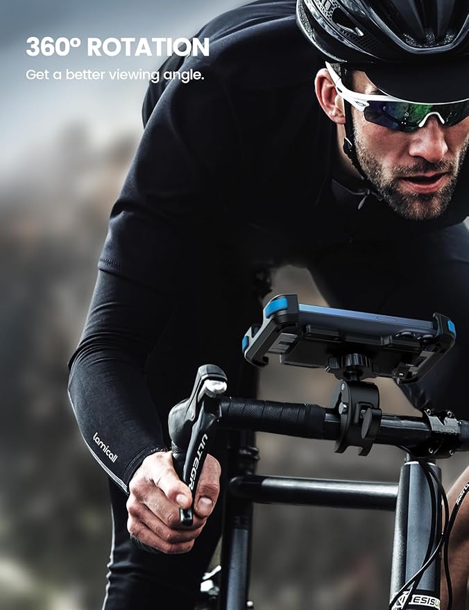 Lamicall Motorcycle Bike Phone Mount - Upgrade Quick Install Handlebar Holder Clip for Bicycle Scooter, Cell Phone Clamp for iPhone 15 14 13 Pro Max, Galaxy S24 and More 4.7-6.8" Phone, Blue