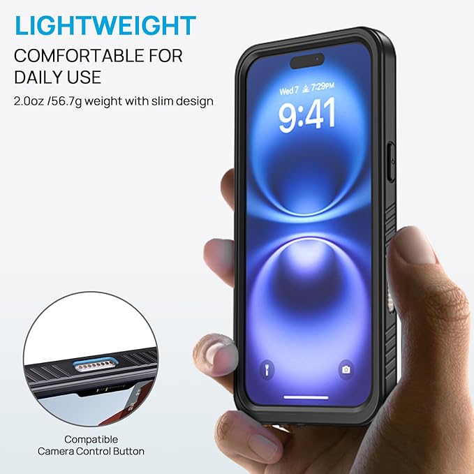 Lanhiem Magnetic for iPhone 16 Case, IP68 Waterproof Dustproof Shockproof Cases with Screen Protector [Compatible with MagSafe], Heavy Duty Rugged Phone Cover for iPhone 16-6.1 inch (Black)