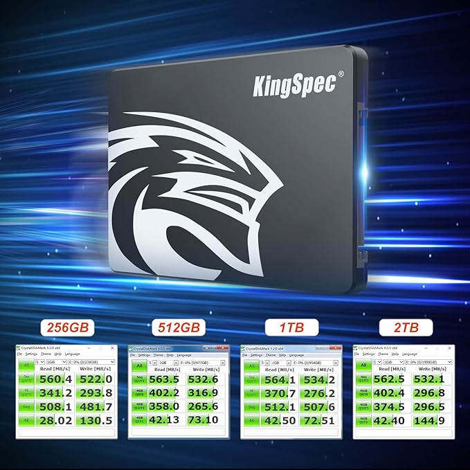 KingSpec 256GB SATA III SSD 6Gb/s, 2.5" SATA SSD with 3D NAND Flash, Internal Solid State Hard Drives, for Laptop and PC Desktop (R/W Speed up to 550/520 MB/s)