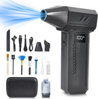 2-in-1 Electric Compressed Air Duster & Car Vacuum Cleaner - 130000RPM High Power Air Blower with LED Light 100-Gear Rechargeable Strong Keyboard Cleaner for PC, Laptop, Home, Car - Black