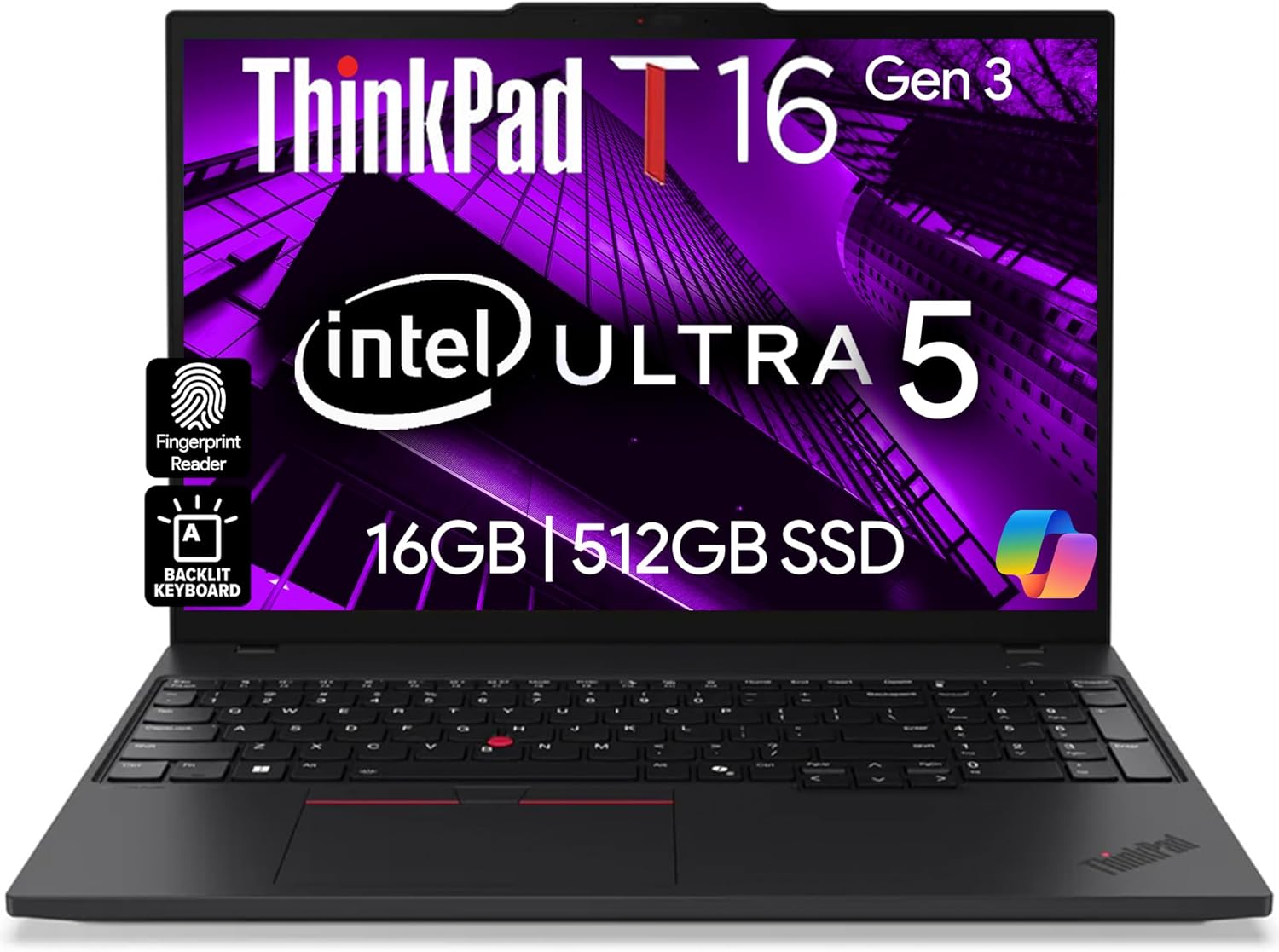 Lenovo ThinkPad T16 Gen 3 Business Laptop 16” FHD+ Display, Intel Ultra 5-125U (Beats i7-1355U), 16GB DDR5 RAM, 512GB SSD, 5MB Webcam, WiFi 6E + BT, RJ-45, HDMI, Win 11 Pro, 3 Yr Wty, Copilot, Black