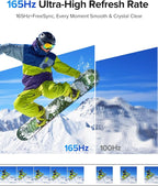 UPERFECT 24.5" 2K Portable Monitor Touchscreen, 165Hz Gaming Monitor FreeSync 0.1ms Fast IPS Large Screen, Built-in 180° Adjustable Stand/VESA, USB-C HDMI Second Screen for Laptop, Phone, Game Console