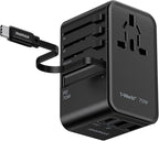 MOMAX Universal Travel Adapter, International Power Plug Adapter with 1 USB C (PD 70W), 2 USB A Ports, 1USB-C Cable (PD 70W), All-in-One Worldwide Wall Charger for USA European UK AUS (Type C/G/A/I)