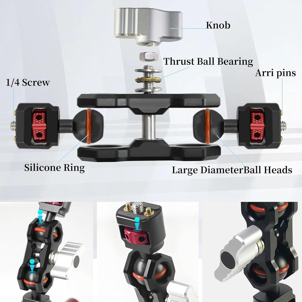 FIFIELD 4.5in Suction Cup Camera Mount with Aluminum Ball Head Magic Arm, 1/4" ARRI Holes, Quick Release Car Mount with Phone Holder & Action Cam Adapter Compatible with DJI Pocket 3 Insta360 iPhone